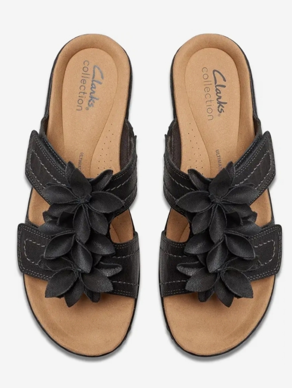 Clarks Black New In Box Floral Slide Sandals Sz 10
